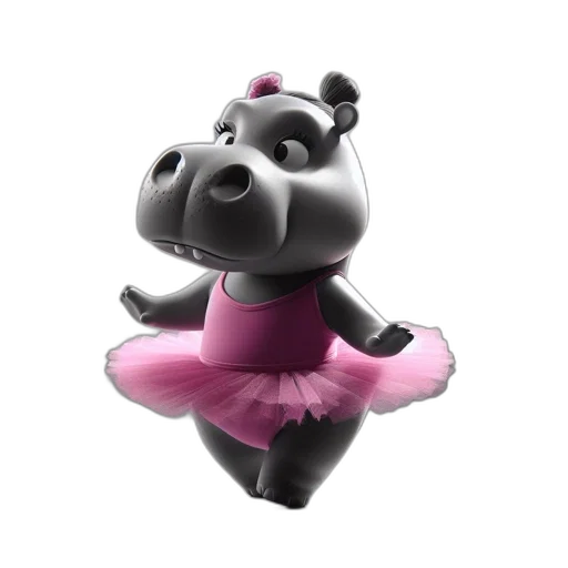 dress, 3d render, anthropomorphic, hippopotamus, wearing, pink, ballet, outfit transparent PNG cut-out