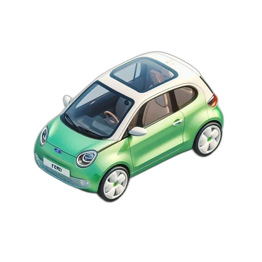 car, 3d render, concept art, compact, green, white, roof, unique transparent PNG cut-out