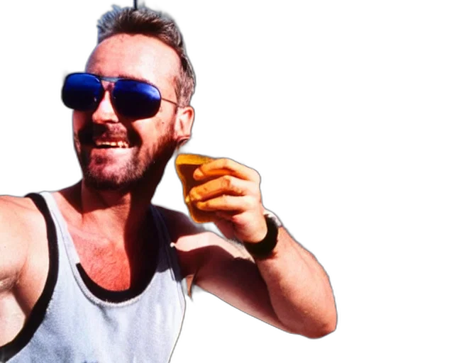 selfie, content, bloke, wearing, tank, top, sunglasses, drinking transparent PNG cut-out