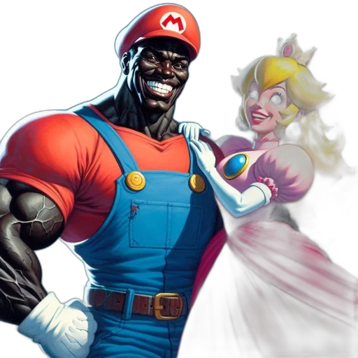 comic book art, concept art, mario, princess, peach, both, smiling, stand transparent PNG cut-out