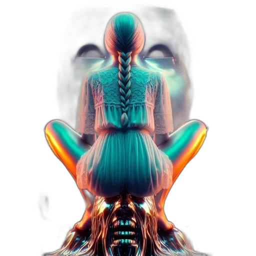 robot, crown, hair, creature, 3d render, concept art, vaporwave, cyberpunk transparent PNG cut-out