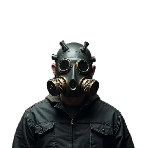 mask, jacket, face, creature, concept art, cyberpunk, man, industrial transparent PNG cut-out