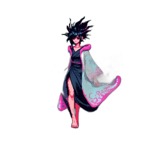 dress, staff, creature, shoes, concept art, fantasy art, pixel art, vaporwave transparent PNG cut-out