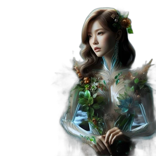 fantasy art, photorealistic, concept art, oil painting, forest, green, blue, monochrome transparent PNG cut-out