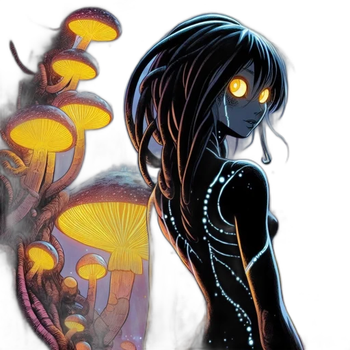 creature, concept art, comic book art, fantasy art, cyberpunk, neon lights, dark, neon transparent PNG cut-out