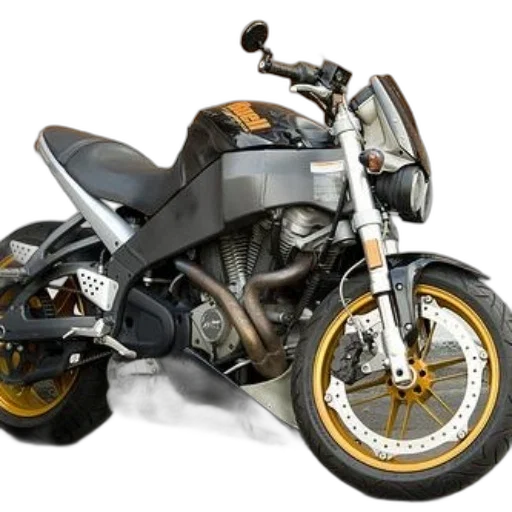 photorealistic, 3d render, concept art, sleek, black, silver, motorcycle, gold transparent PNG cut-out