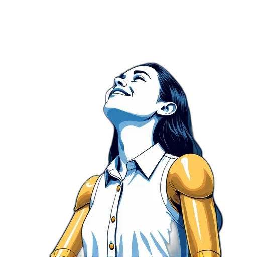 robot, comic book art, concept art, cartoon, photorealistic, golden, blue, stylized transparent PNG cut-out