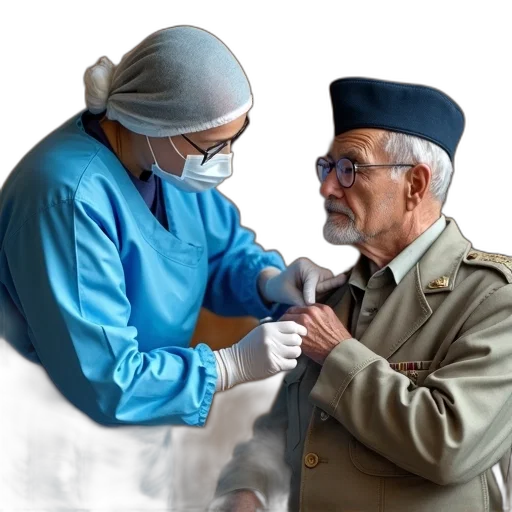 staff, healthcare, worker, blue, gown, mask, administering, vaccine transparent PNG cut-out