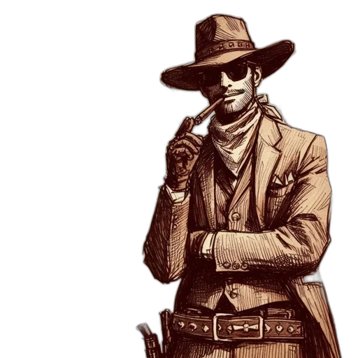 jacket, staff, hat, weapon, comic book art, concept art, cartoon, photorealistic transparent PNG cut-out