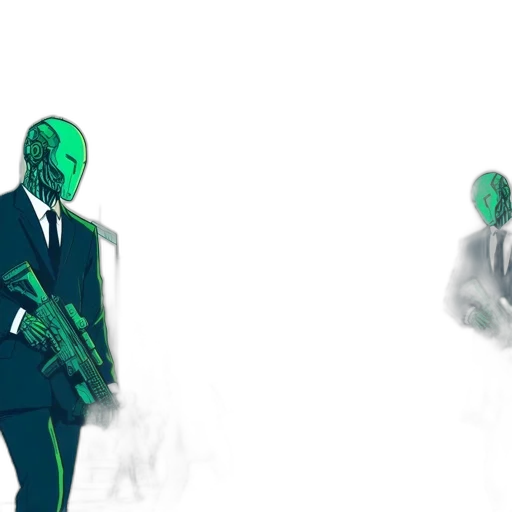 mask, robot, staff, weapon, concept art, 3d render, comic book art, vaporwave transparent PNG cut-out