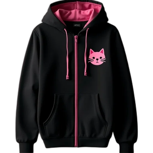 jacket, 3d render, anime, black, hoodie, pink, zipper, small transparent PNG cut-out