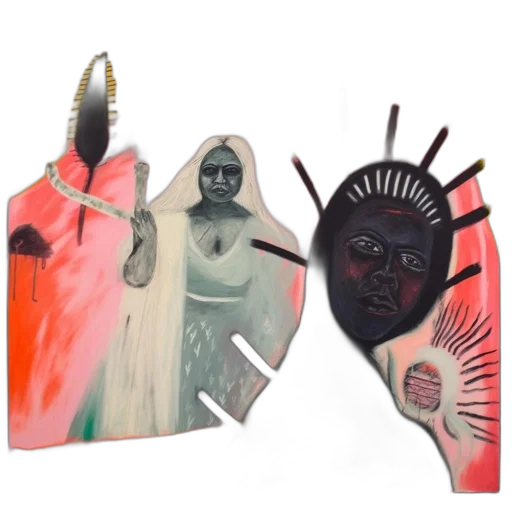 mask, concept art, serene, figure, long, white, hair, holding transparent PNG cut-out