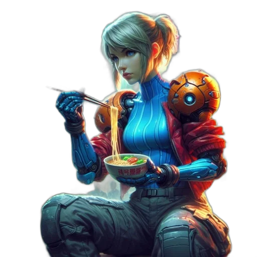 food, staff, robot, concept art, cyberpunk, pixel art, fantasy art, blue transparent PNG cut-out
