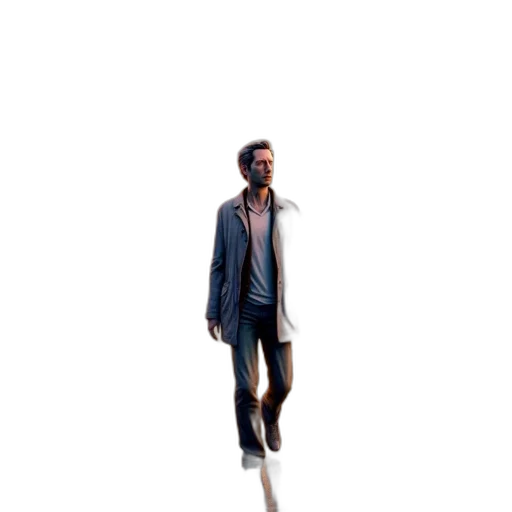 jacket, umbrella, robot, staff, 3d render, pixel art, concept art, photorealistic transparent PNG cut-out