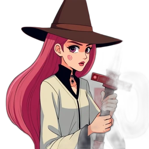 staff, hat, weapon, jacket, anime, pixel art, cartoon, concept art transparent PNG cut-out