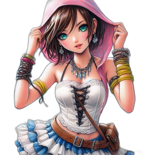 dress, jewelry, hat, weapon, fantasy art, concept art, anime, comic book art transparent PNG cut-out