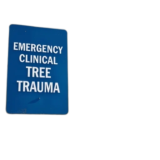 blue, sign, white, text, reads, emergency, clinical, tree transparent PNG cut-out