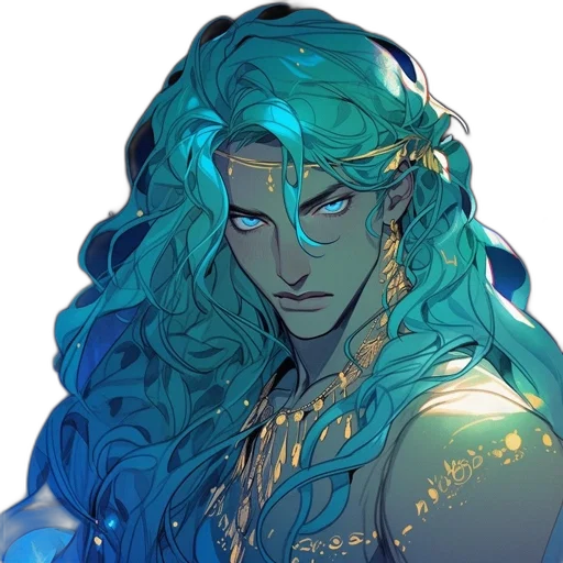 crown, fantasy art, concept art, anime, comic book art, blue, green, golden transparent PNG cut-out