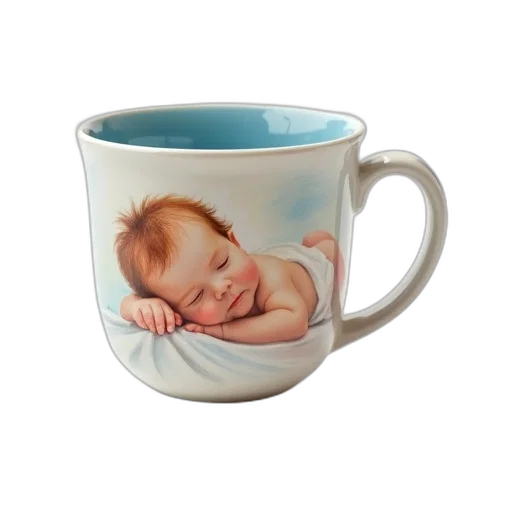 photorealistic, 3d render, oil painting, ceramic, mug, blue, rim, white transparent PNG cut-out