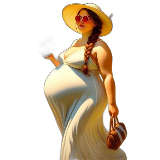 dress, hat, concept art, photorealistic, oil painting, fantasy art, golden, pregnant transparent PNG cut-out
