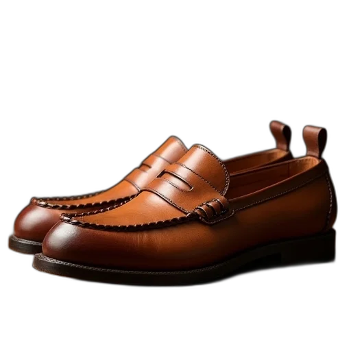 shoes, photorealistic, brown, leather, penny, loaf, display transparent PNG cut-out