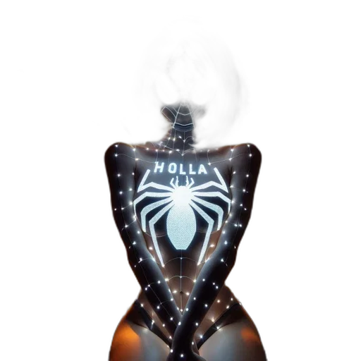bottle, jewelry, mask, robot, 3d render, concept art, fantasy art, spider-themed transparent PNG cut-out
