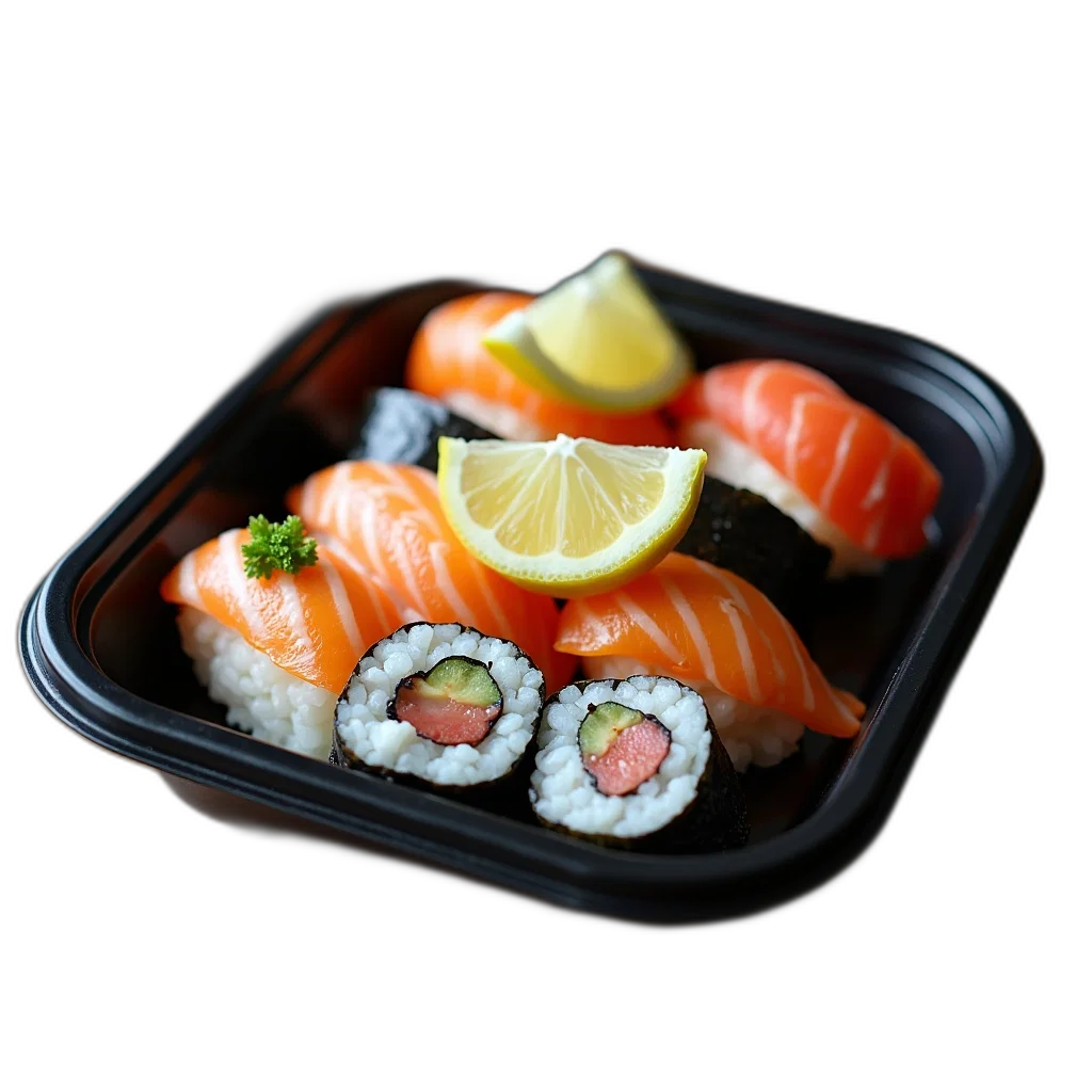 food, 3d render, photorealistic, monochrome, black, plastic, tray, filled transparent PNG cut-out