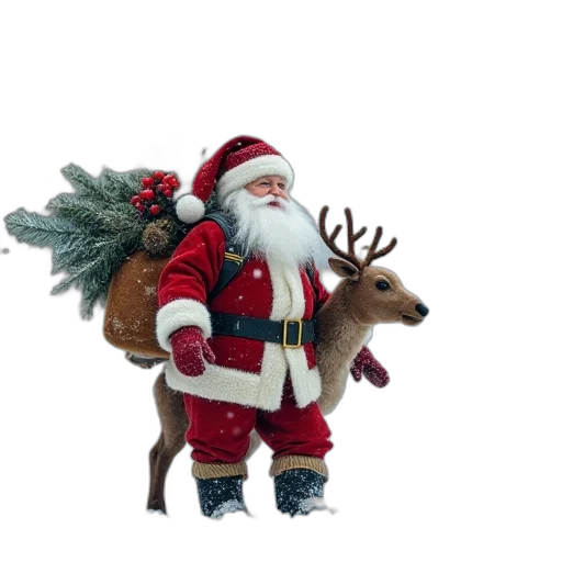 animal, 3d render, santa, clause, walking, snow, toy, reindeer transparent PNG cut-out