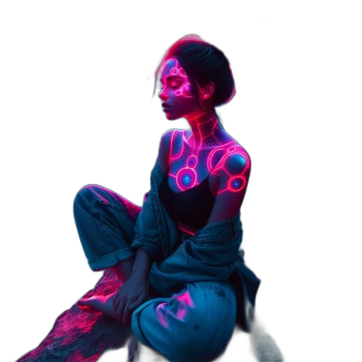 mask, robot, dress, creature, cyberpunk, concept art, vaporwave, 3d render transparent PNG cut-out