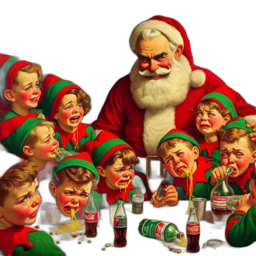 festive, scene, santa, elf, children, playing, table, snowy transparent PNG cut-out