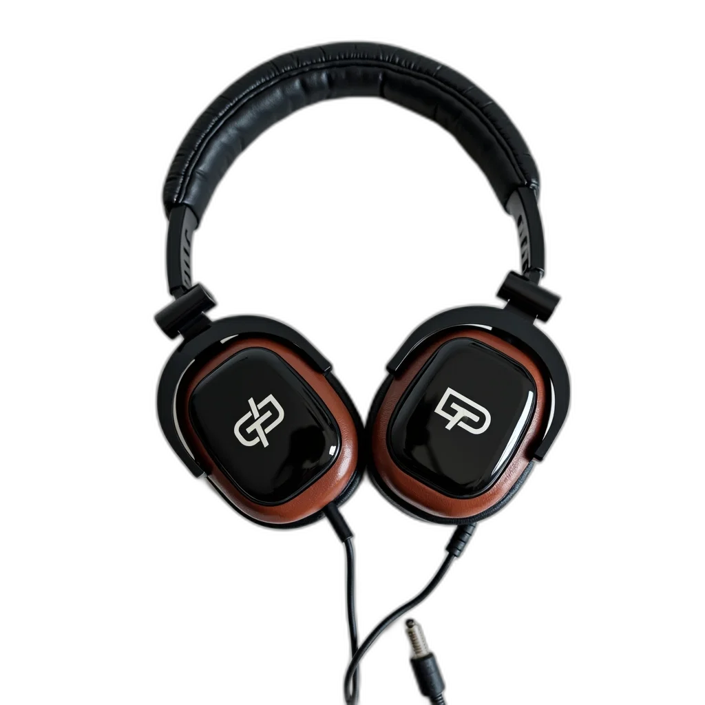 3d render, photorealistic, pair, black, brown, headphones, shiny, surface transparent PNG cut-out