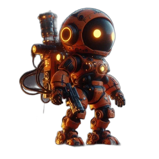 robot, weapon, staff, concept art, 3d render, pixel art, cyberpunk, robotic transparent PNG cut-out
