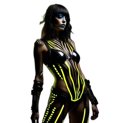dress, staff, cyberpunk, concept art, 3d render, fantasy art, neon lights, neon transparent PNG cut-out