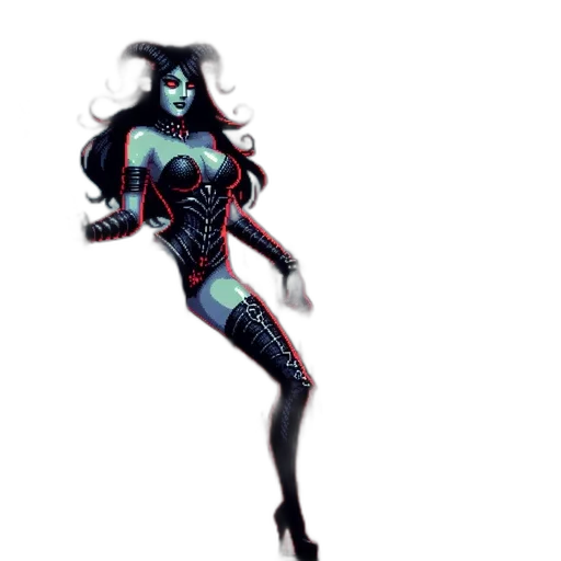 creature, dress, robot, concept art, 3d render, pixel art, fantasy art, dark transparent PNG cut-out
