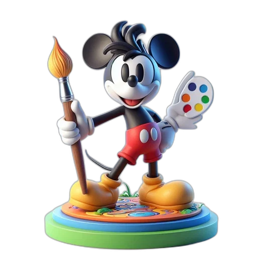 3d render, concept art, 3d-rendered, statue, mickey, mouse, paintbrush, palette transparent PNG cut-out