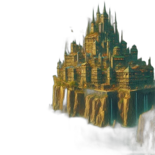 crown, building, sword, concept art, fantasy art, watercolor, 3d render, fog transparent PNG cut-out