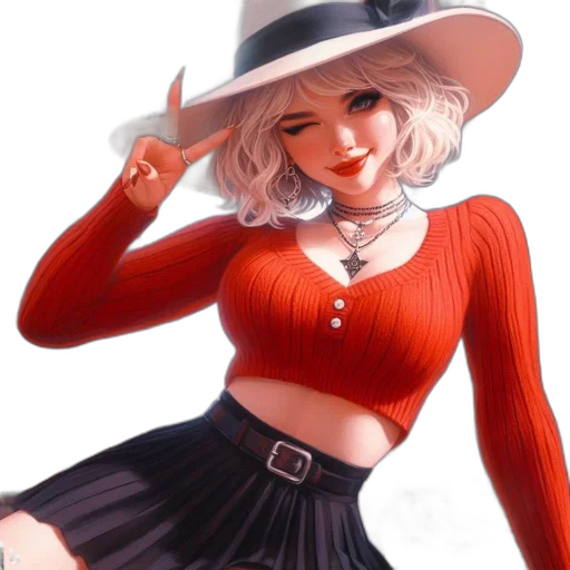hat, dress, jacket, fantasy art, concept art, photorealistic, cartoon, red transparent PNG cut-out