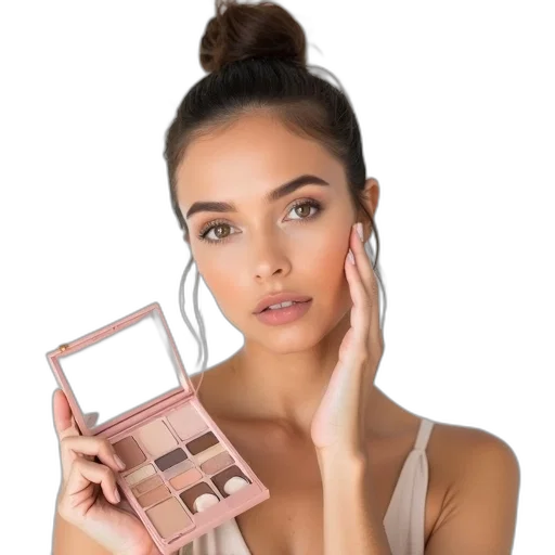 face, jewelry, photorealistic, pastel, woman, holding, makeup, palette transparent PNG cut-out