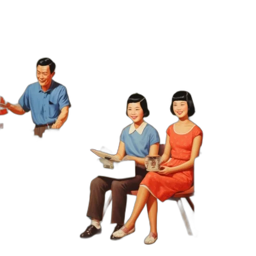 3d render, vintage, poster, featuring, two, women, seated, table transparent PNG cut-out