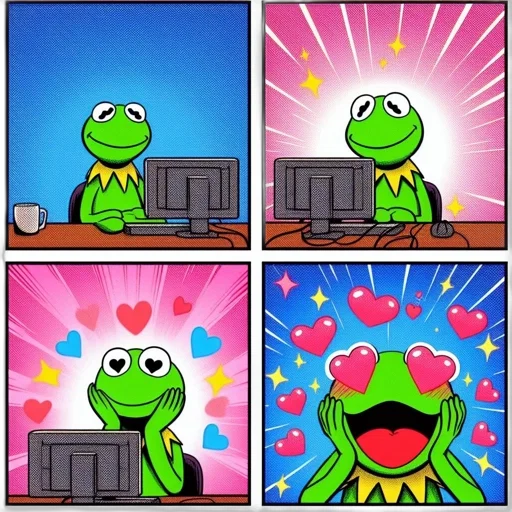 kermit, frog, experiences, different, emotions, across, four, panels transparent PNG cut-out