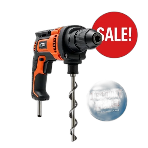 black, orange, power, drill, silver, bit, attached, displayed transparent PNG cut-out