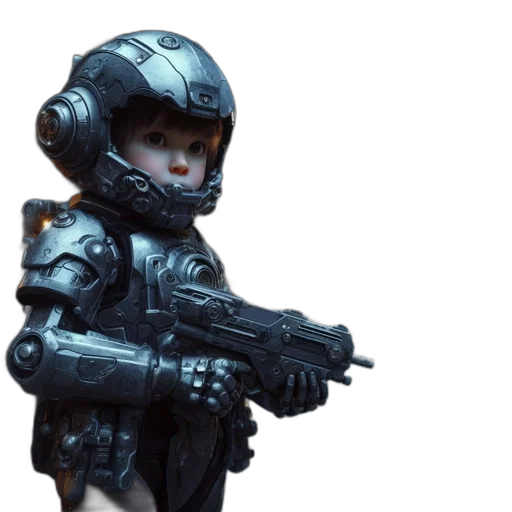 robot, weapon, concept art, cyberpunk, 3d render, fantasy art, outer space, young transparent PNG cut-out