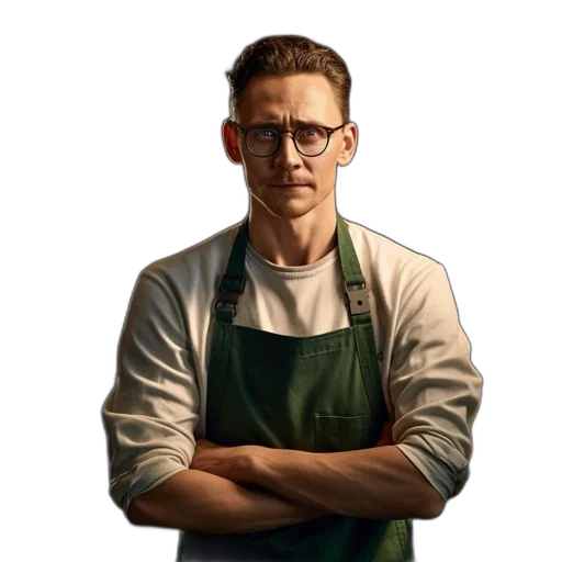 staff, food, face, concept art, comic book art, photorealistic, pixel art, man transparent PNG cut-out