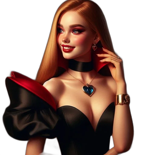 jewelry, dress, fantasy art, comic book art, cartoon, photorealistic, red, dark transparent PNG cut-out