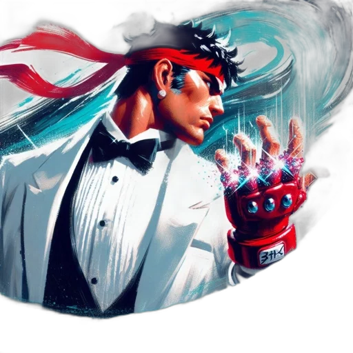 concept art, comic book art, fantasy art, pixel art, man, white, suit, red transparent PNG cut-out