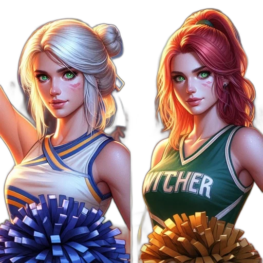comic book art, fantasy art, concept art, pixel art, colorful, two, female, cartoon transparent PNG cut-out