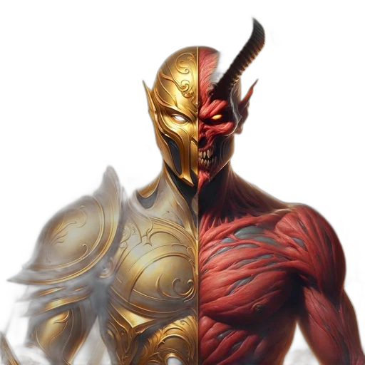 mask, concept art, fantasy art, comic book art, 3d render, red, golden, image transparent PNG cut-out