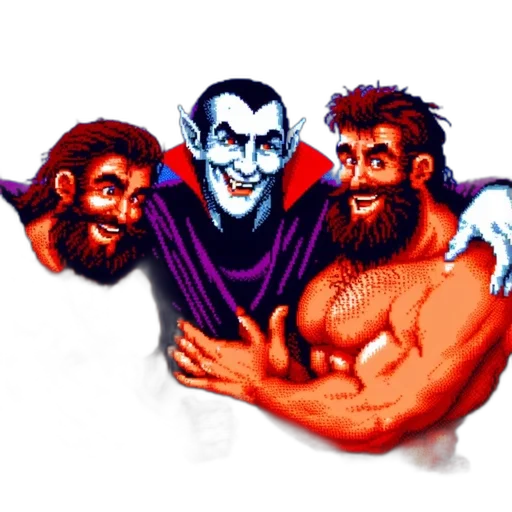 pixel art, concept art, comic book art, fantasy art, three, characters, feature, pixel transparent PNG cut-out