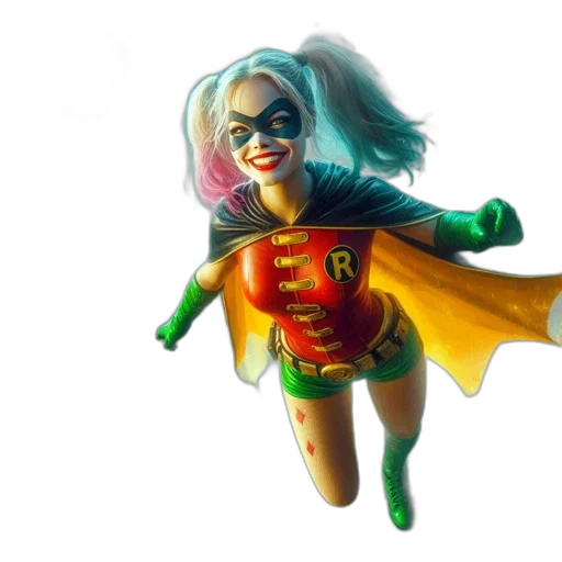 comic book art, concept art, 3d render, fantasy art, unconventional, harley, quinn-like, figure transparent PNG cut-out