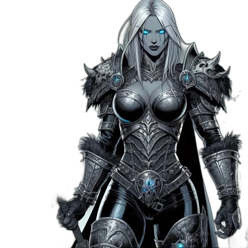 comic book art, concept art, fantasy art, armored, woman, long, white, hair transparent PNG cut-out